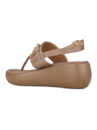 Womens Brown Embellished Round Toe Wedge Heel Sandals
