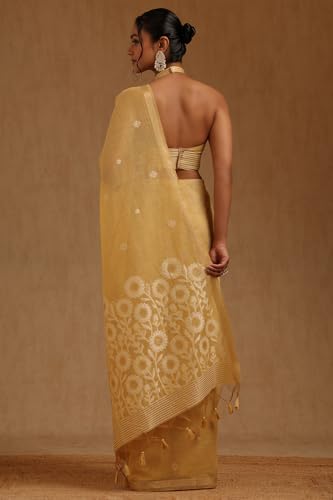 Soch Womens Yellow Chanderi Woven Design Saree