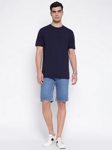 GUESS Sonny Blue Solid Mid Rise Regular Fit Denim Shorts
