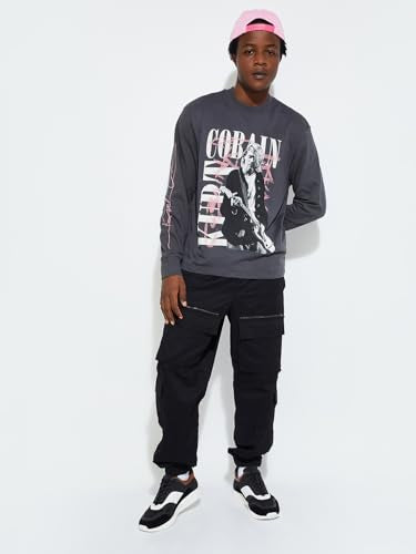 URB_N Men Oversized Graphic Printed Sweatshirt,Charcoal,M