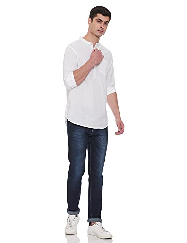 Max Men's Full Sleeves Mandarin Collar Solid Regular Fit Cotton Kurta White