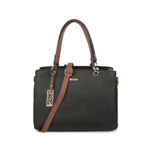 Metro Women Black Faux Leather Handbag with Detachable Sling (66-7852)