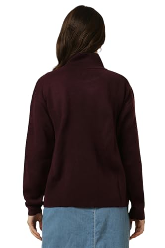 Allen Solly Women Maroon Textured Round Neck Casual Sweater