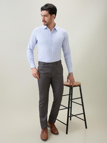 Raymond Men Contemporary Fit Structure Pattern Bamboo Polyester Blend Semi Cutaway Collar Full Sleeve Formal Shirt Blue