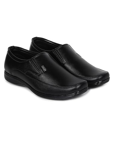 HIKBI Leather Formal Office Shoes Slip On Formal Shoes for Men-Black (Black, Numeric_10)