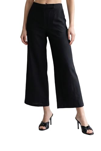 W for Woman Black Solid Wide Leg Ankle Length Pants - (W63413-225528-L)