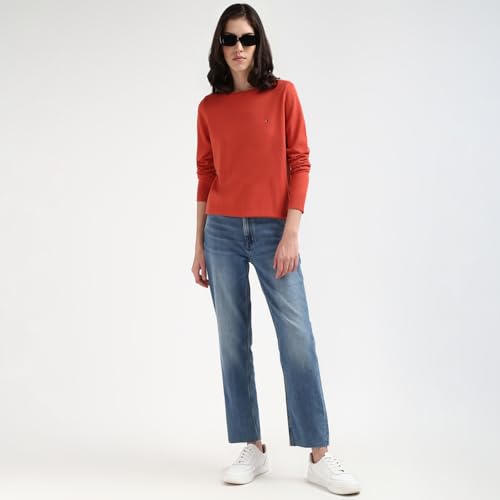 Tommy Hilfiger Red Organic Cotton Solid Women Regular Fit Sweater
