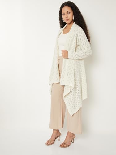 Max Women Knit Longline Waterfall Shrug (Off White_M)