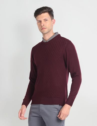 Arrow Merino Wool Patterned Knit Sweater Maroon
