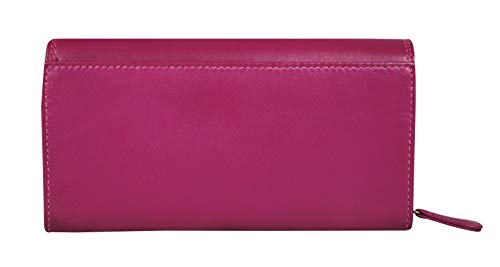 Calfnero Women's Genuine Leather Wallet-Long Purse Wallet with Multiple Card Slots, Zip Pocket and Note Compartment (Pink)