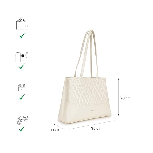 Fastrack GridGlam white Shoulder Bag | Faux-Leather Women’s Handbag | Quilted Shoulder Bag with Dual Zipper Compartments