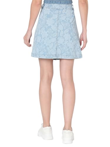 VERO MODA Women Floral Print Blue Cotton Above Knee Length High-Rise A-Line Skirt