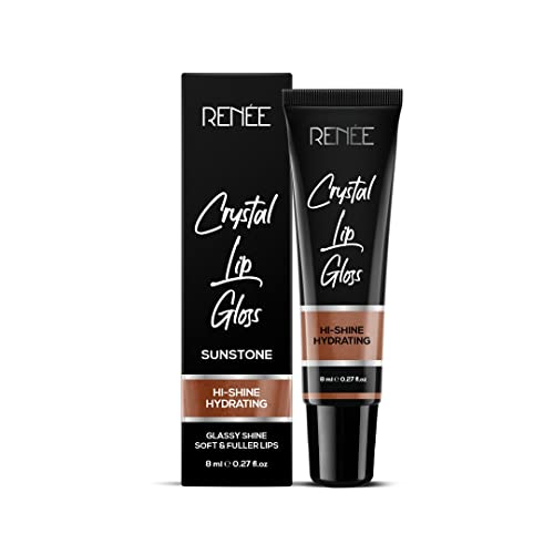 RENEE Crystal Lip Gloss Sunstone 8ml | Lightweight & Glossy Non Sticky Formula | Keeps Lips Soft & Hydrated | Gives Lips Look Fuller & Plumper Look