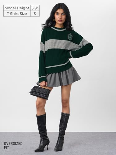 The Souled Store Harry Potter: Serpent Circle Women and Girls Full Sleeves Round Neck Knitted Acrylic Oversized Fit Graphic Printed Casual Pullover Sweater