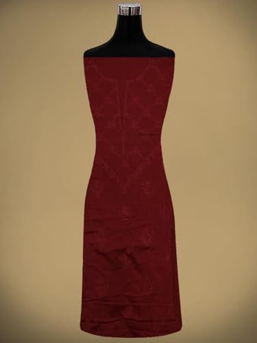 Ada Hand Embroidered Lucknowi Chikankari Unstitched Cotton Dress Material Suit Piece with Dupatta for Women 01A780646 Maroon