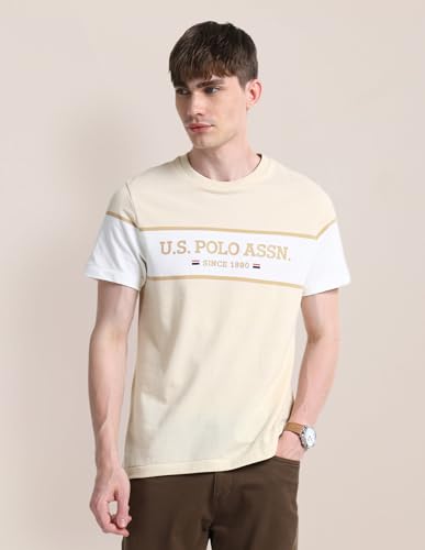 U.S.POLO ASSN. Men's Color Block Fitted T-Shirt (USTSH2021 Beige