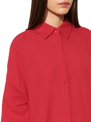 ONLY Women's Solid Oversized Red Shirt