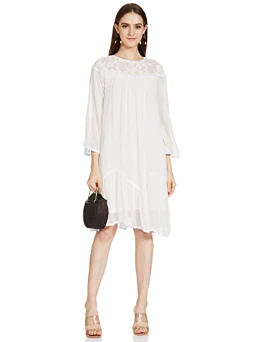 AND Women's Viscose A-Line Mini Dress (SS22AJ052DRVG_White_8)