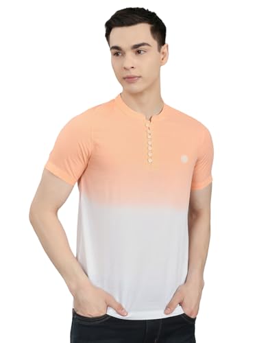 Monte Carlo Men Regular Fit Ombre Half Sleeve Henley T-Shirt | Stylish Tee for Men | Soft Comfortable Casual Tshirt for Men's Peach XL