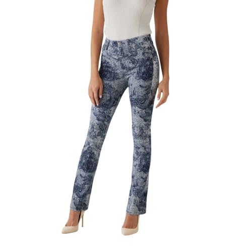 GUESS Women's Blue Printed Mid-Rise Bootcut Leg Jeans