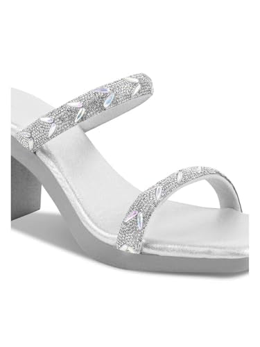 SVYA Comfortable Heel Sandals for Women and Girl. (Silver, UK Footwear Size System, Adult, Women, Numeric, Medium, 6)