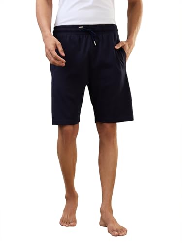 Raymond SleepZ Men Regular Fit Solid Pattern Cotton Polyester Blend Shorts Dark Blue