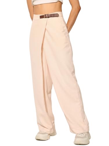 ONLY Women's Regular Fit High-Rise Beige Pants