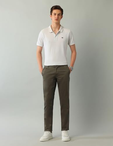 Arrow Men's Printed Slim Fit Acrylic Casual Trouser Olive
