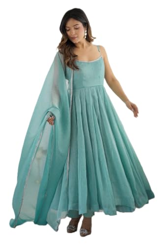 Leeli Peeri Designer Women's Crunchy Silk Solid Anarkali Kurta Set With Dupatta