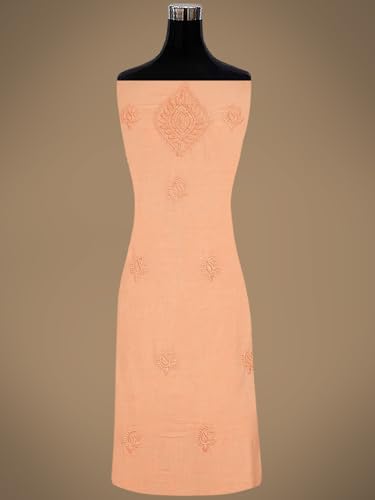 Ada Hand Embroidered Lucknowi Chikankari Unstitched Modal Dress Material Suit Piece with Dupatta for Women 01A368088 Peach