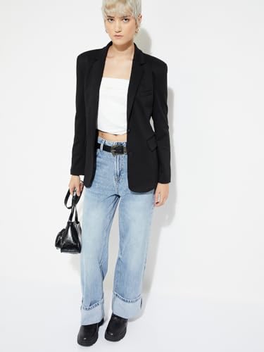 Max Alaya F x URB_N Women Textured Regular Fit Blazer (Black_XL)