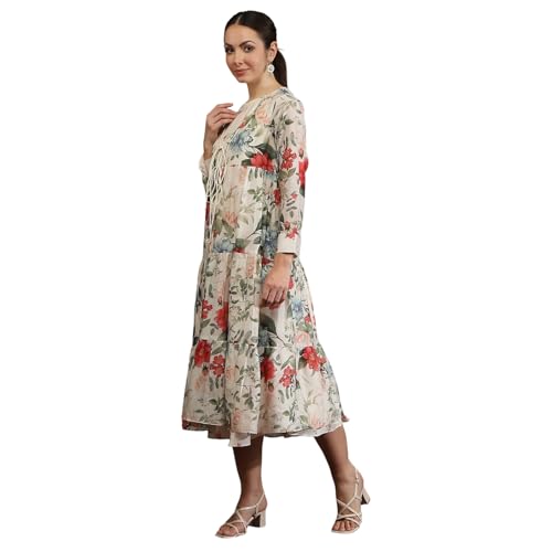 BIBA Women's Cotton Blend Mini Dress (CKD10954AW24IVRY_Ivory