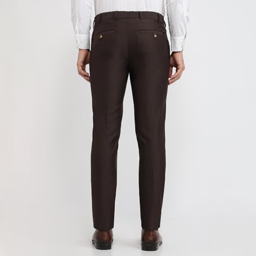 Raymond Men Slim Fit Structure Pattern Poly Viscose Blend Flat Front Formal Trouser Dark Brown