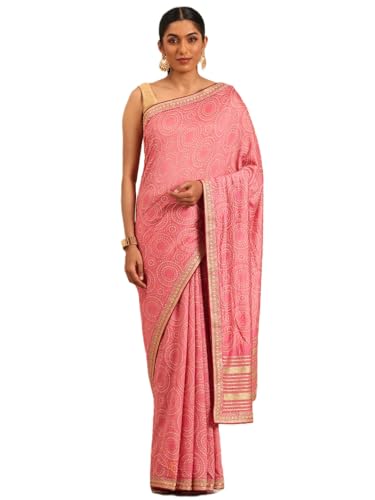 Panzora Women's Pink Vichitra Silk Saree With Unstitched Blouse Piece