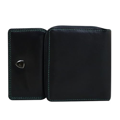 Calfnero Genuine Leather Women's Wallet-Women's Purse (Black-Green)