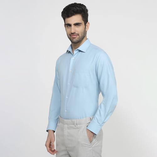 Park Avenue Men Regular Fit Solid Pattern Pure Cotton Semicutaway Collar Full Sleeve Round Hem Formal Shirt Medium Blue