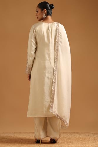 Soch Womens Beige Tissue Ethnic Motifs Salwar Suit With Sequins