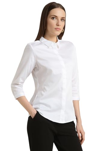 Van Heusen Women's Regular Fit Solid 3/4 Sleeve Cotton Rich Formal Shirt