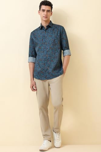 Men Blue Print Full Sleeves Casual Shirt