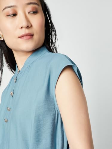 Max Women Textured Belted Midi Dress (Blue_XXL)