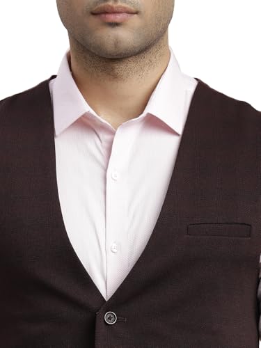 Turtle Men 100% Cotton Dobby Print Full Sleeve Three Piece Brown Formal Suit