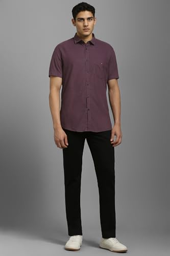 Louis Philippe Men Purple Textured Half Sleeves Casual Shirt