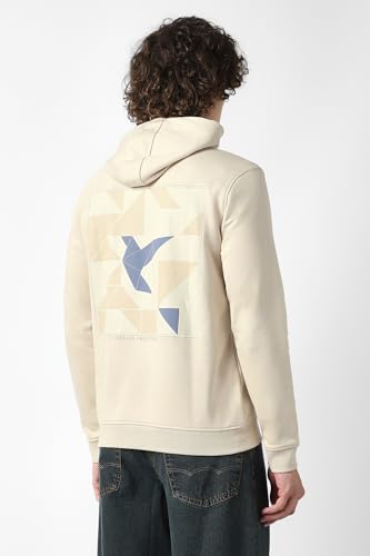 Men Beige Print Hooded Neck Sweatshirt