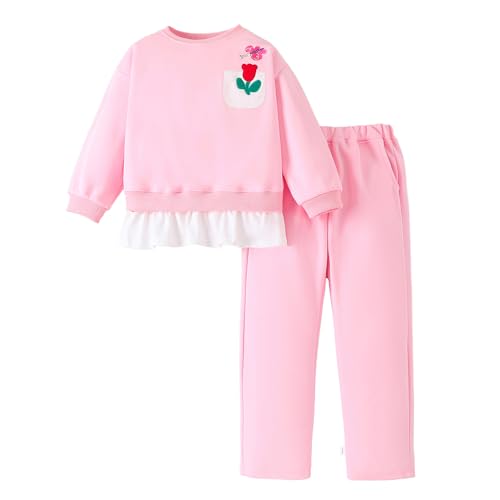 Hopscotch Girls Pink Full Sleeves 2-Pc Floral Applique Pants Set For Age (3-4 Years)