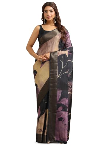 Soch Womens Purple Viscose Botanical Printed Saree