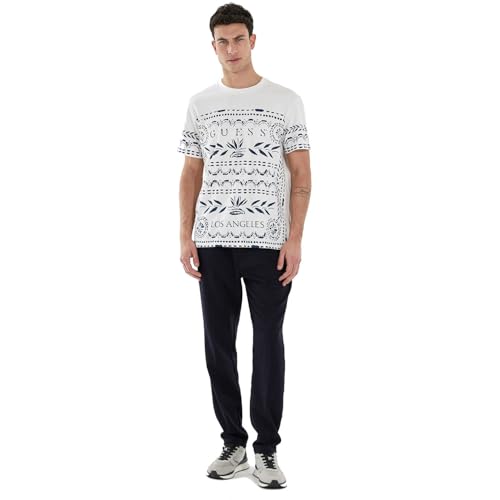 GUESS Men Blue Printed Round Neck Short Sleeves T-Shirt