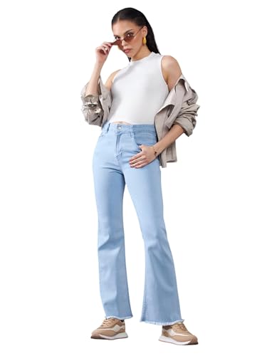 Miss Chase Women's Boot Cut High Rise Cropped Stretchable Denim Jeans (MCSS24DEN79-03-158-36, Light Blue, 36)