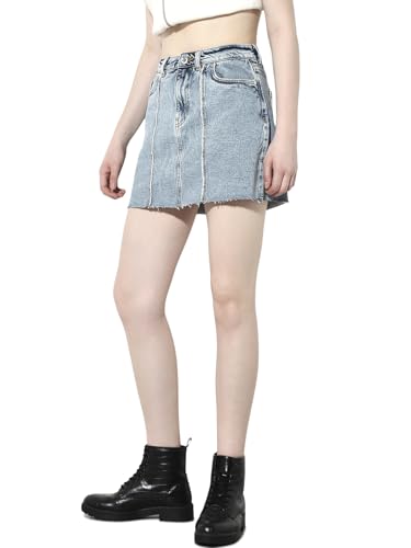 ONLY Women's Solid Flared High-Rise Blue Skirt