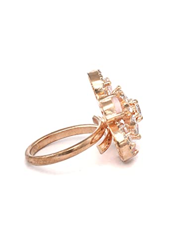 Priyaasi Elegant American Diamond Ring for Women | Rose Gold-Plated | Pretty Floral Design | Adjustable Size | Cocktail & Party Ring for Girlfriend, Wife, Fiance
