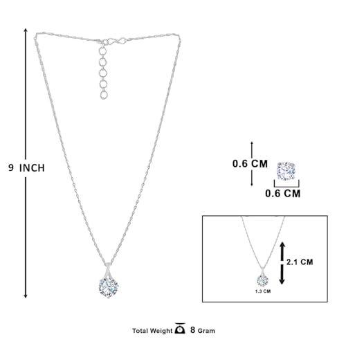 JFL - Jewellery for Less Fashion Silver Plated Solitaire Modern Cz American Diamond Pendant Set for Women.
